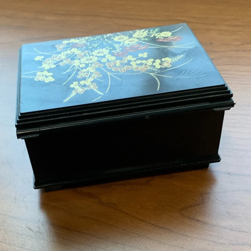 Vintage Inspired Asian Small Black Jewelry Box